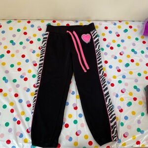 Kids Black Zebra Print Joggers with Pink Heart